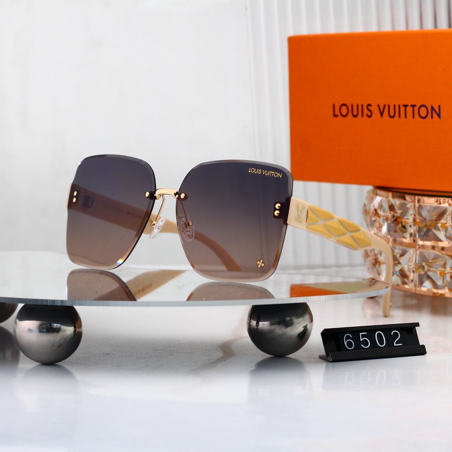 Rimless Sunglasses with Patterned Temples 6502