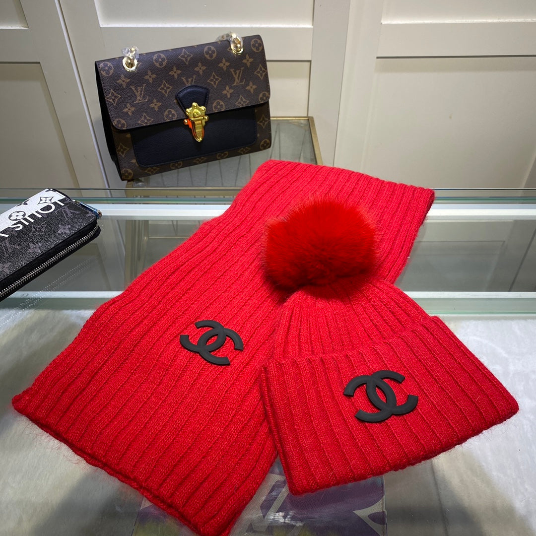Temperament Knitted Vertical Scarf Hat Set