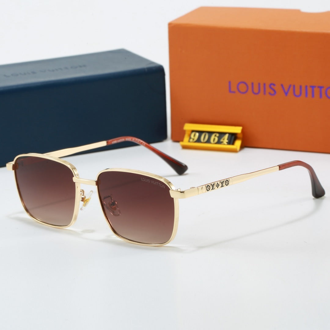 Metal Square Frame Sunglasses with Monogram Temples  9064