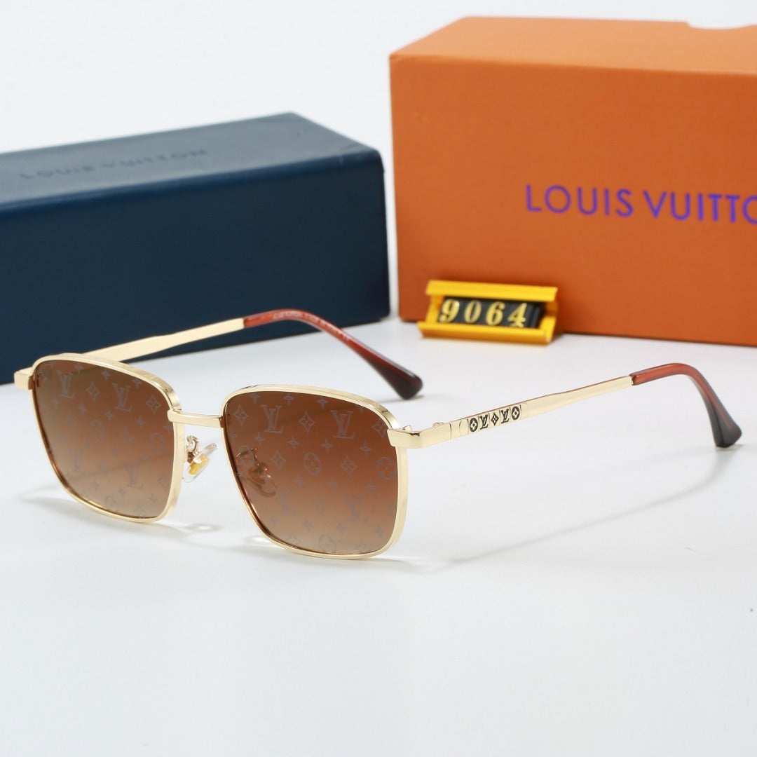 Metal Square Frame Sunglasses with Monogram Temples  9064