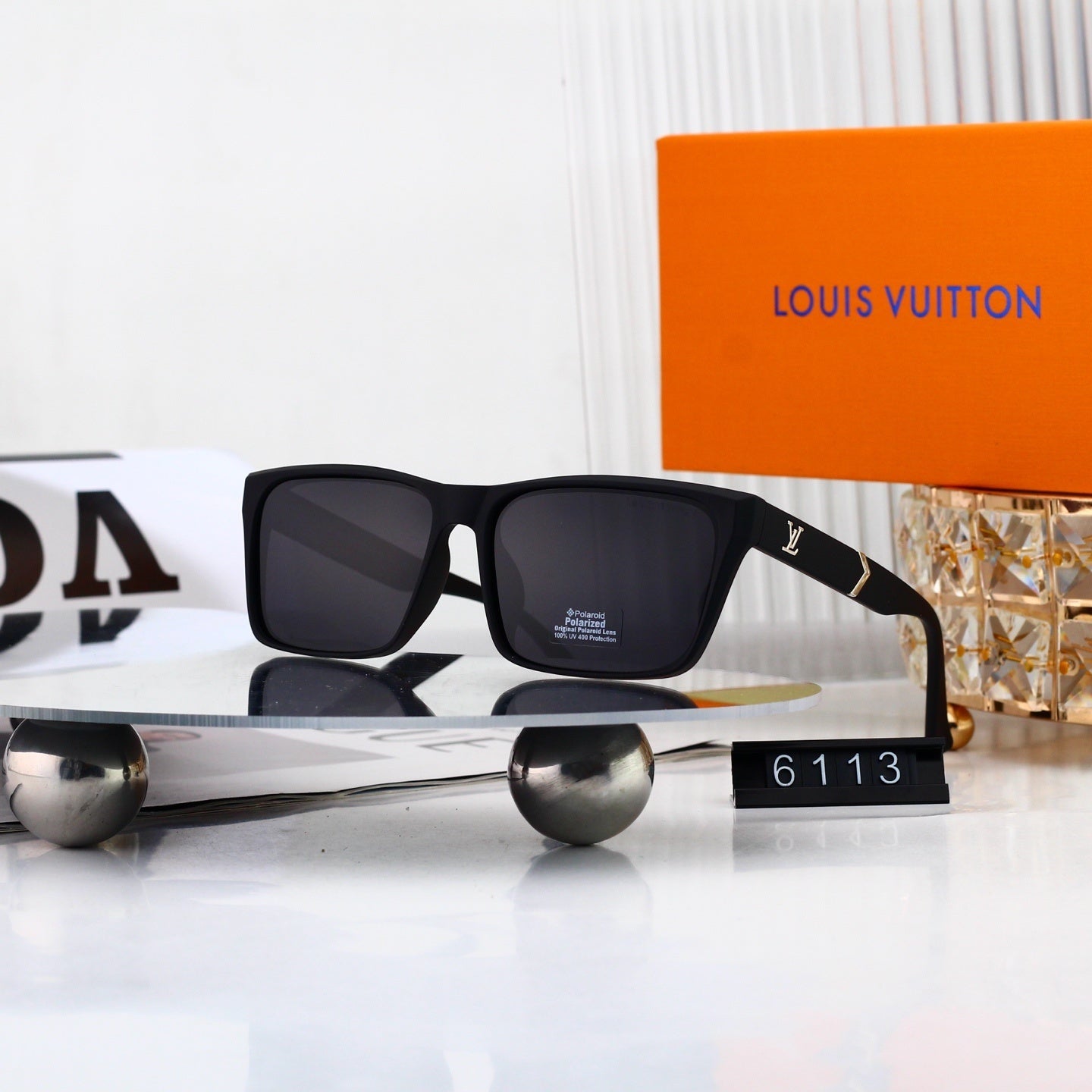 Square Frame Sunglasses with Side Logo 6113