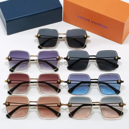 Metal Geometric Square Sunglasses with Monogram Details