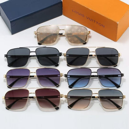 Double Bridge Metal Square Sunglasses