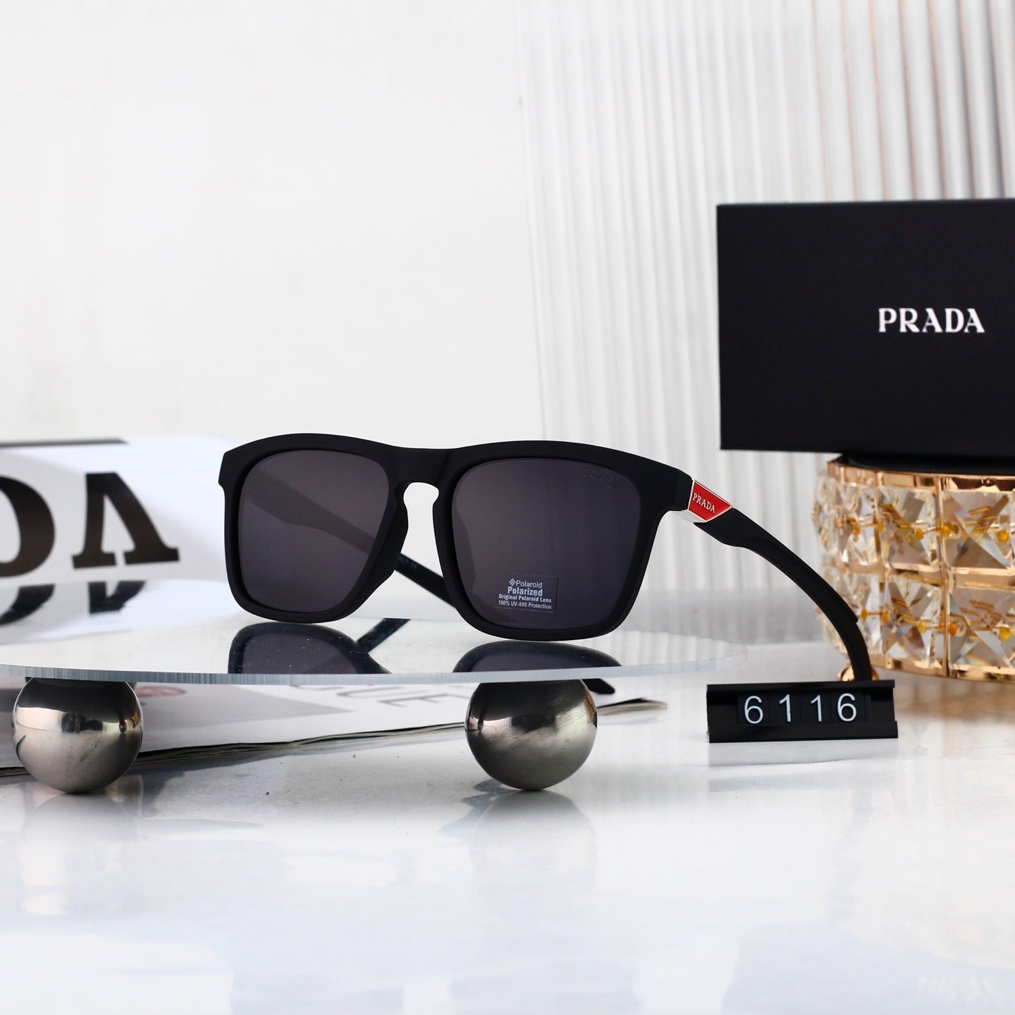 Trendy Metal Logo Polygon Sunglasses Female Stylish 6116