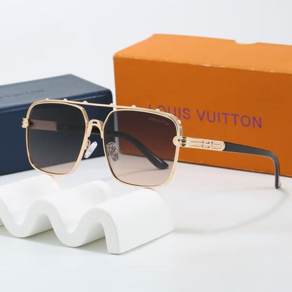 Riveted Double Bridge Metal Square Sunglasses