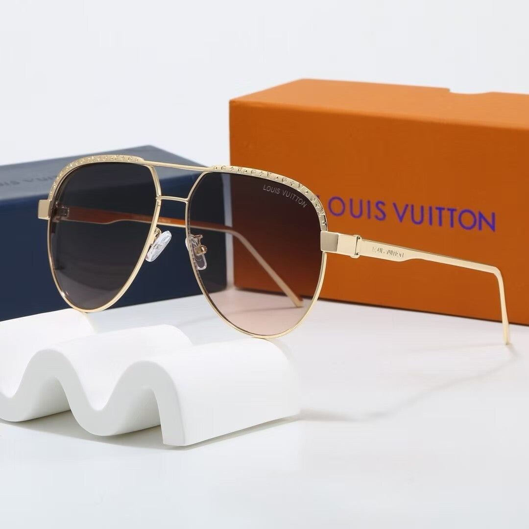 Metal Aviator Frame Decorated Sunglasses