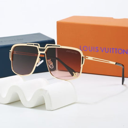 Metal Geometric Square Sunglasses with Metal Logo
