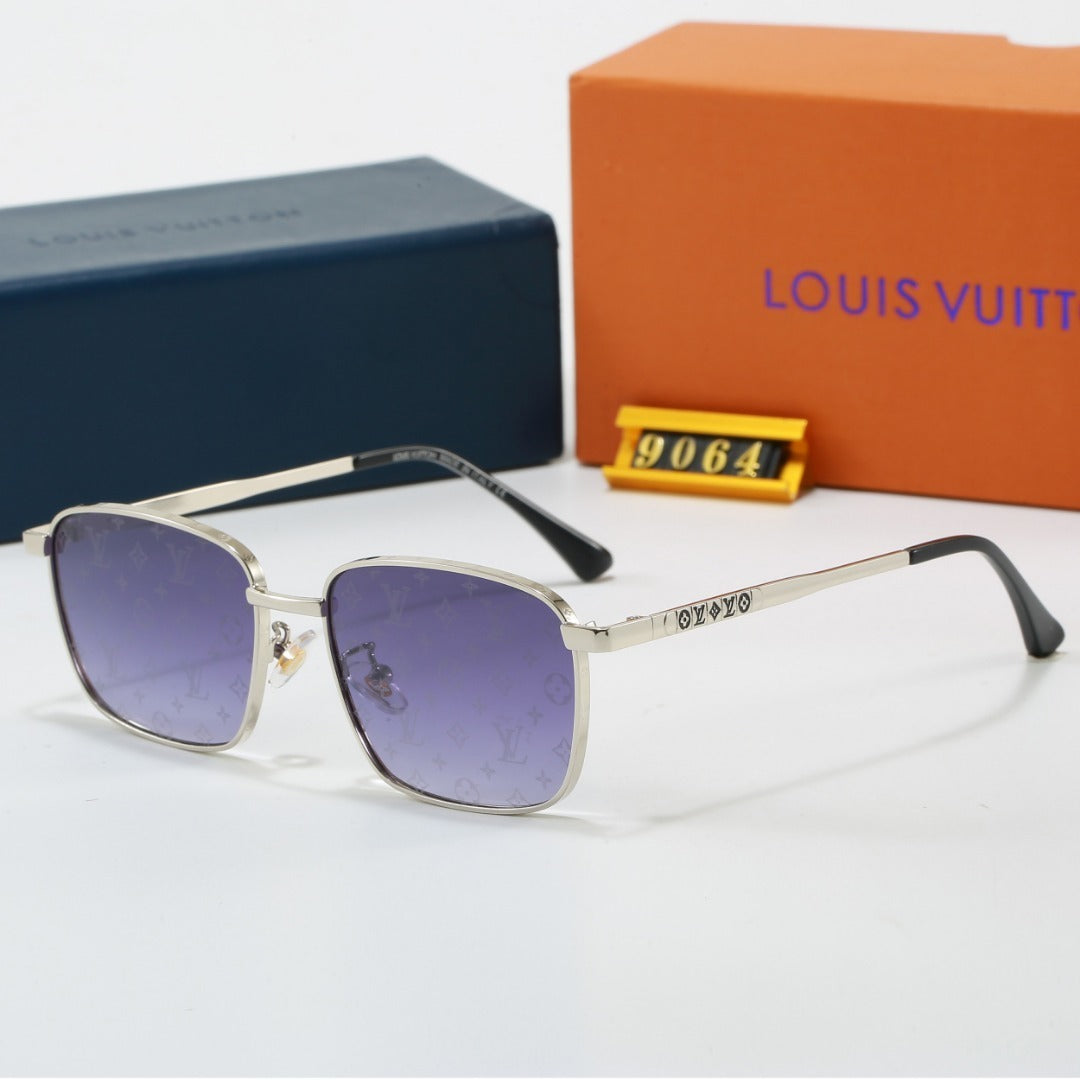 Metal Square Frame Sunglasses with Monogram Temples  9064