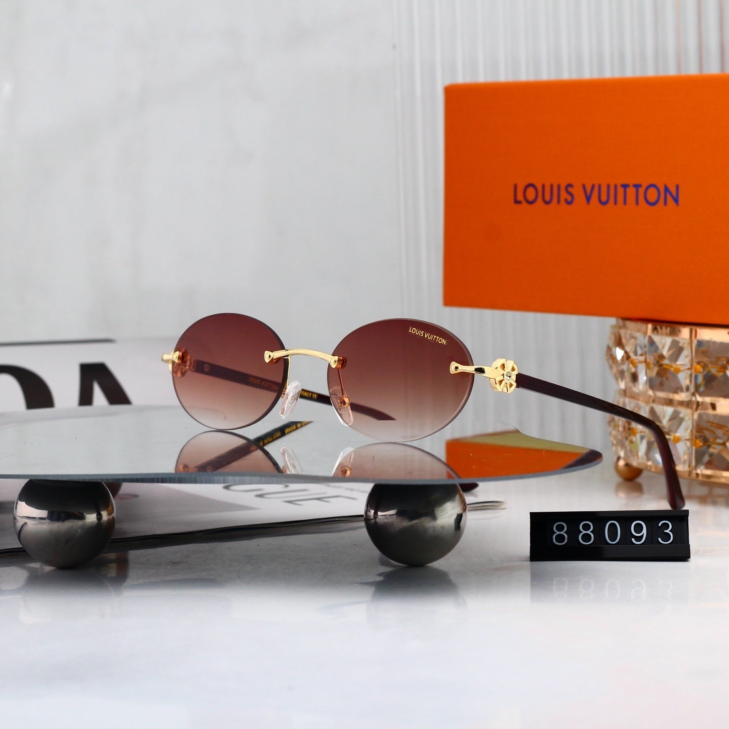 Rimless Oval Metal Temple Sunglasses 88093