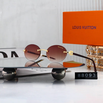 Rimless Oval Metal Temple Sunglasses 88093
