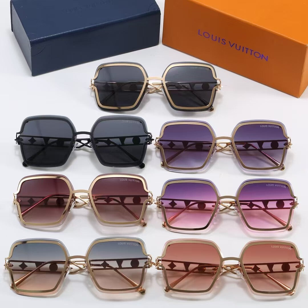 Metal Oversized Frame Sunglasses with Monogram Temples
