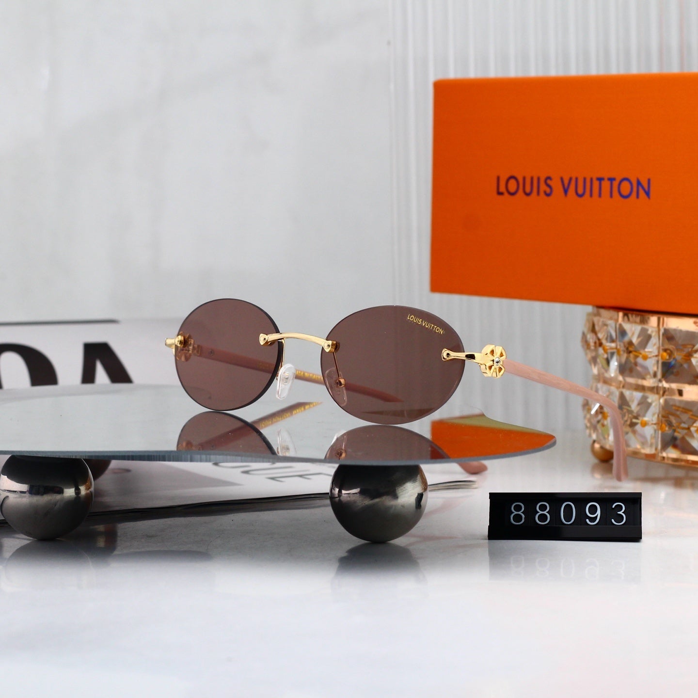 Rimless Oval Metal Temple Sunglasses 88093