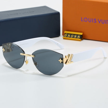 Rimless Cat-Eye Sunglasses with Side Metal Logo 68088