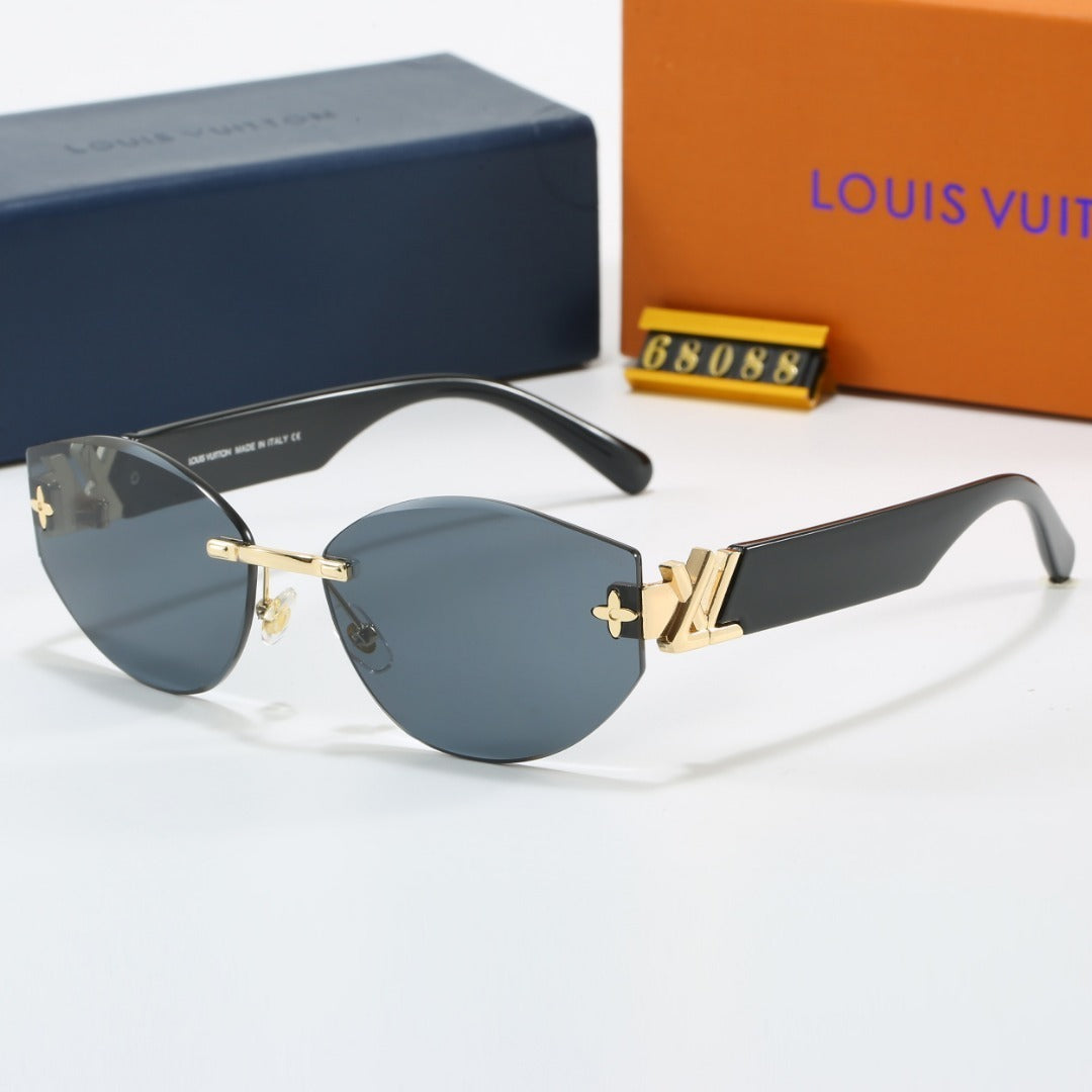 Rimless Cat-Eye Sunglasses with Side Metal Logo 68088