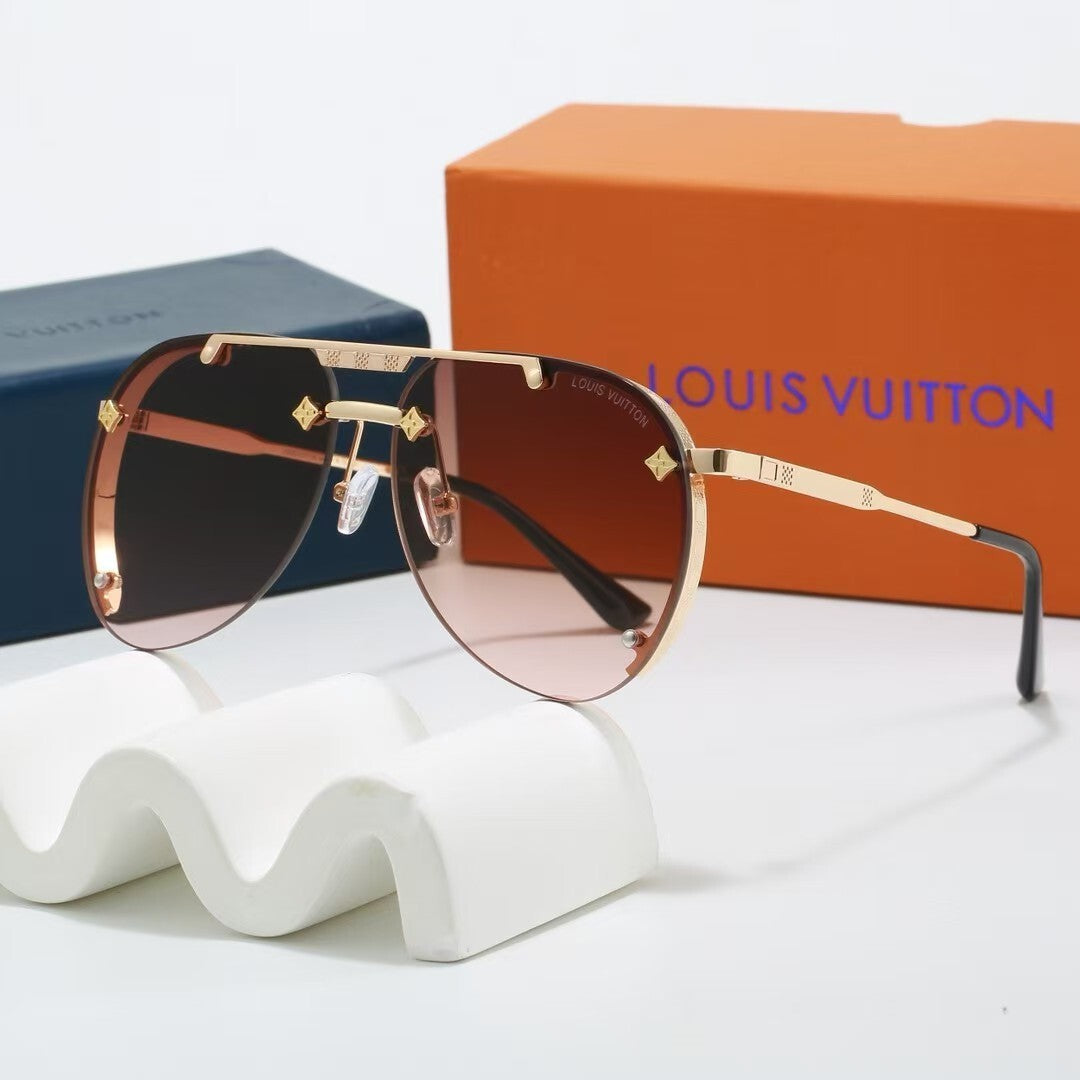 Metal Double Bridge Aviator Sunglasses with Monogram Details
