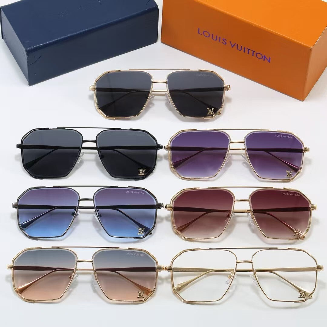 Metal Double Bridge Polygonal Sunglasses