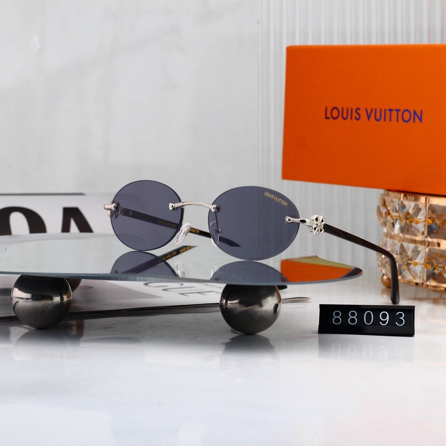 Rimless Oval Metal Temple Sunglasses 88093