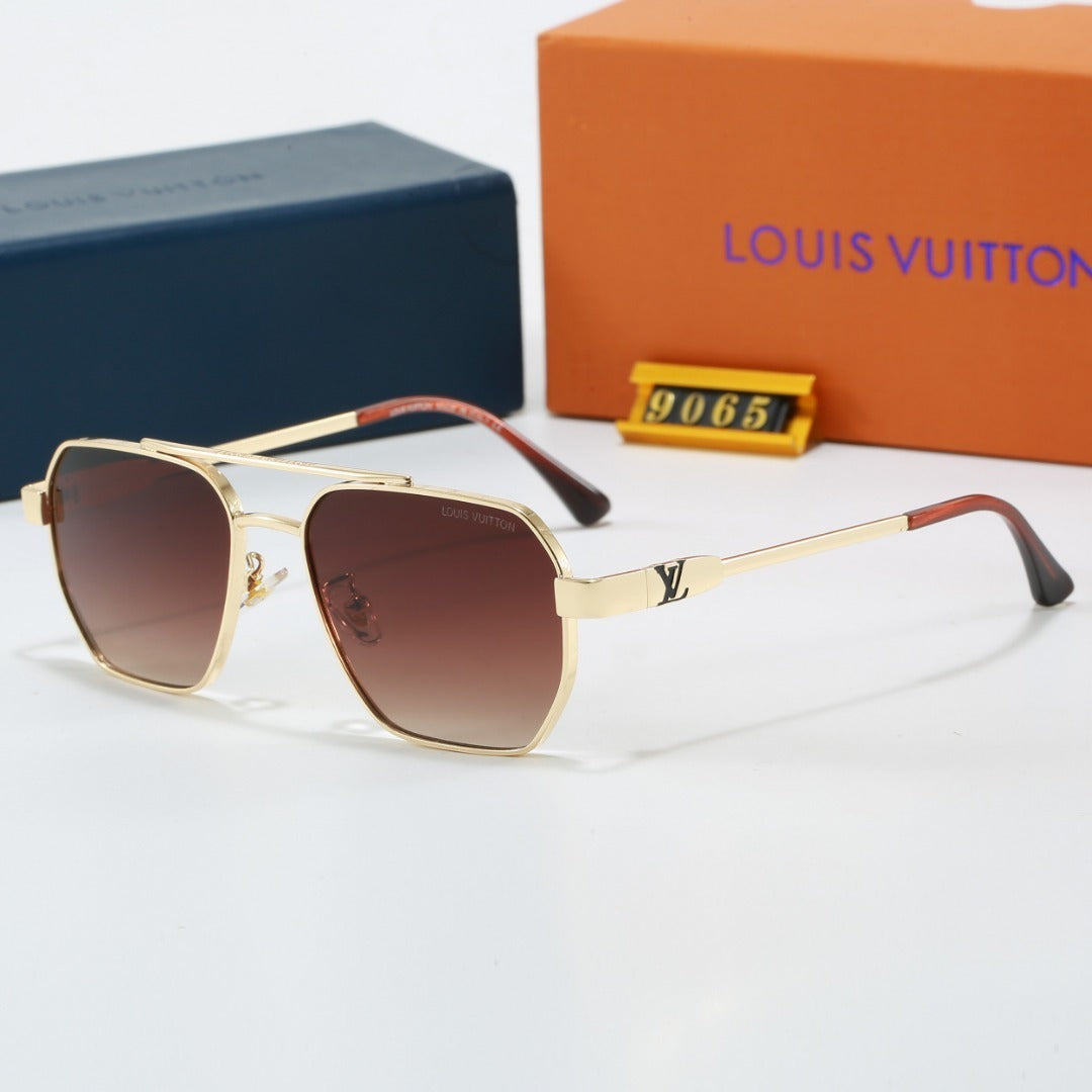 Metal Double Bridge Polygonal Sunglasses with Metal Logo  9065
