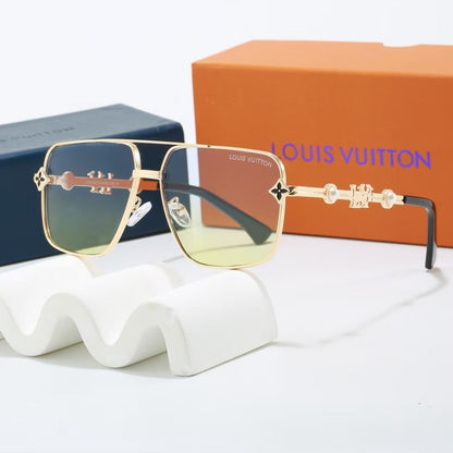 Metal Double Bridge Square Sunglasses with Pearl & Monogram Details
