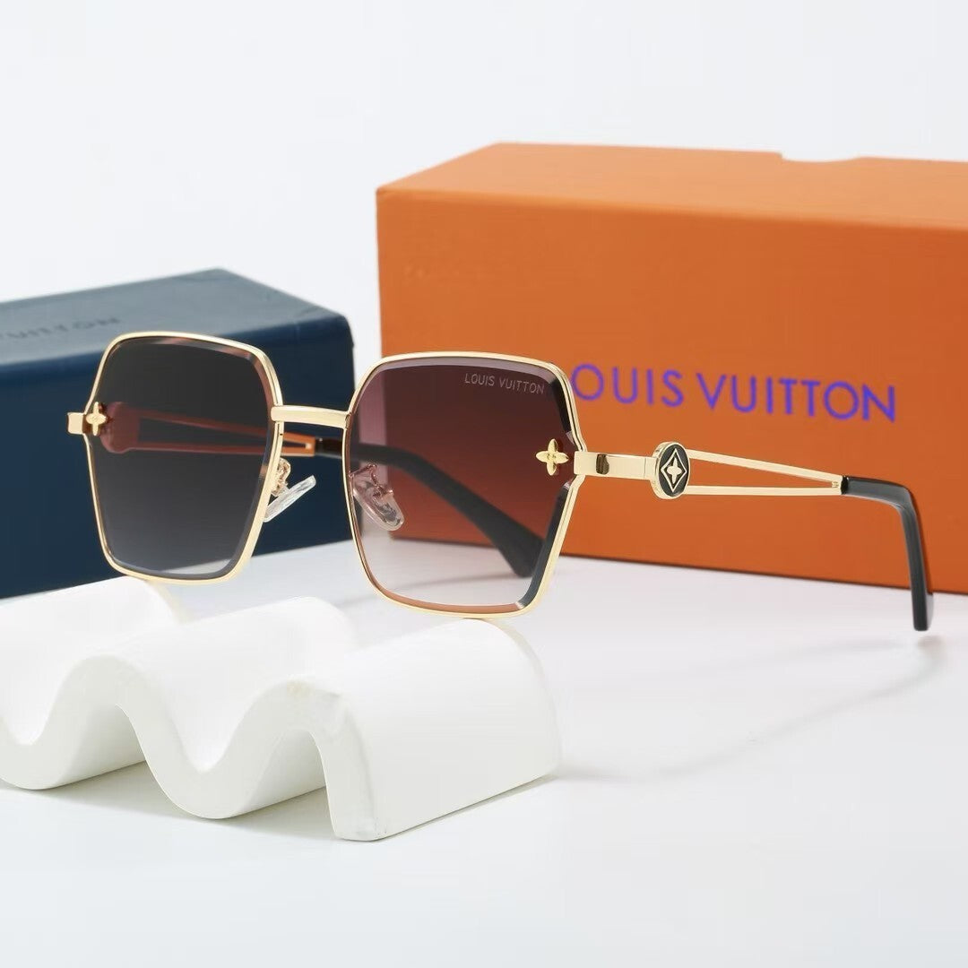 Metal Geometric Square Sunglasses with Monogram Details