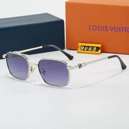 Metal Double Bridge Square Sunglasses with Metal Logo 9063