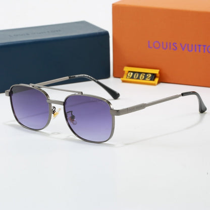 Metal Double Bridge Square Sunglasses with Monogram Temples  9062