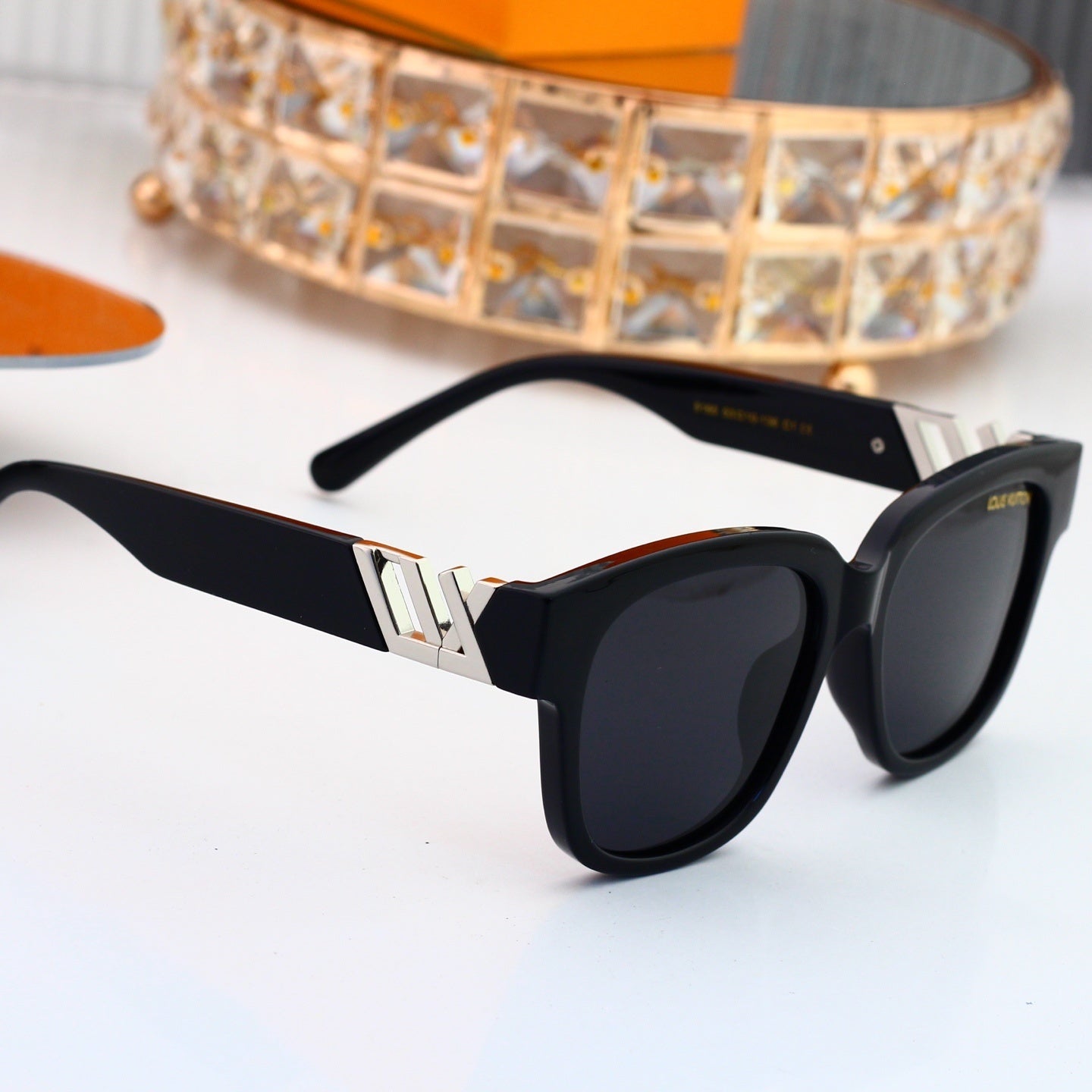 Square Sunglasses with Metal Side Detail  6166