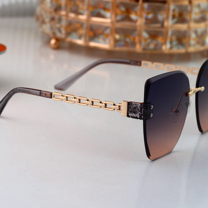 Chain Glow Rimless Sunglasses with Metal Chain Detail (Model 3400)