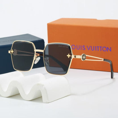Metal Geometric Square Sunglasses with Monogram Details