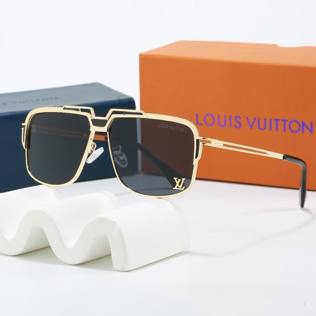 Metal Geometric Square Sunglasses with Metal Logo