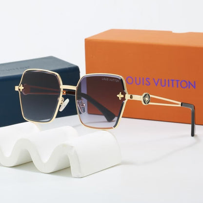 Metal Geometric Square Sunglasses with Monogram Details