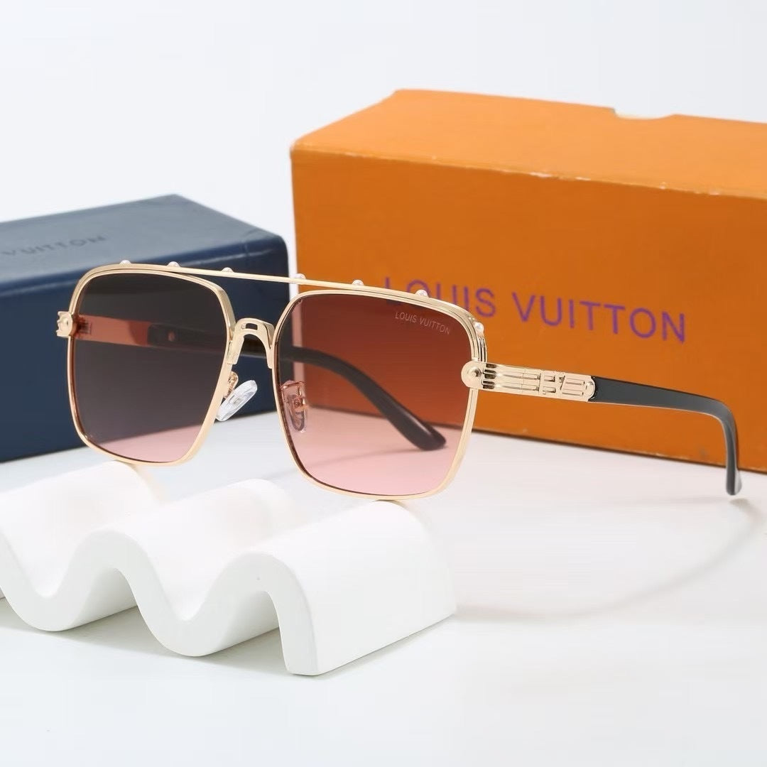 Riveted Double Bridge Metal Square Sunglasses