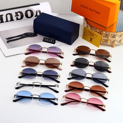 Rimless Oval Metal Temple Sunglasses 88093