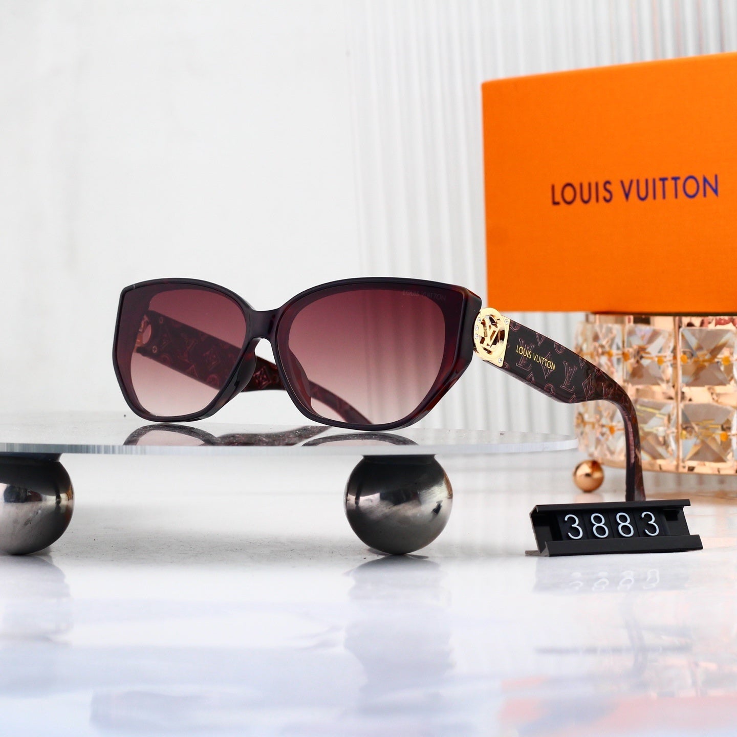 V-Logo Oversized Sunglasses with Monogram Temples (Model 3883)