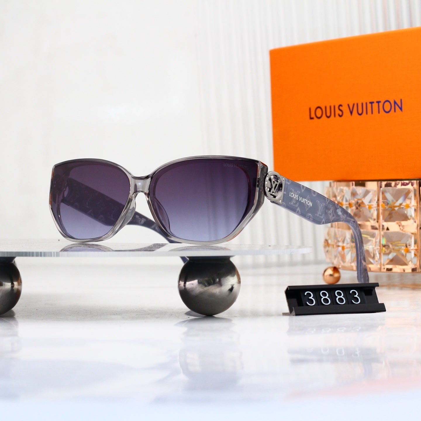 V-Logo Oversized Sunglasses with Monogram Temples (Model 3883)