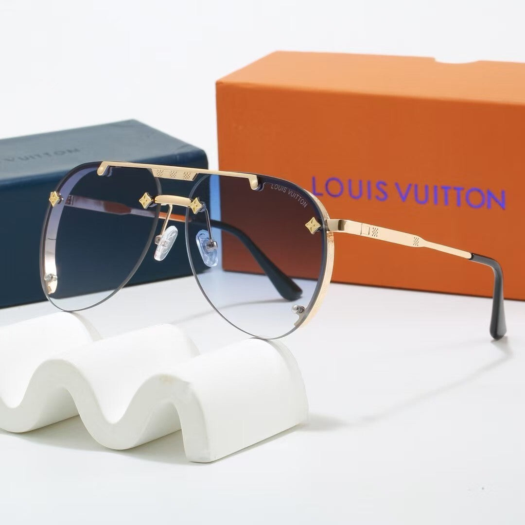 Metal Double Bridge Aviator Sunglasses with Monogram Details