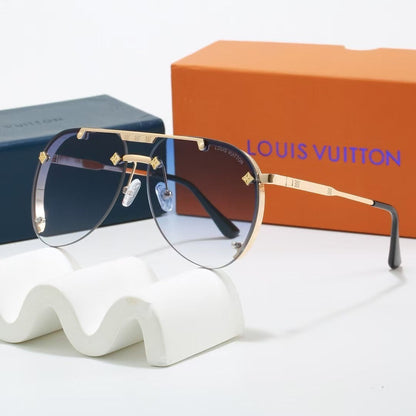Metal Double Bridge Aviator Sunglasses with Monogram Details