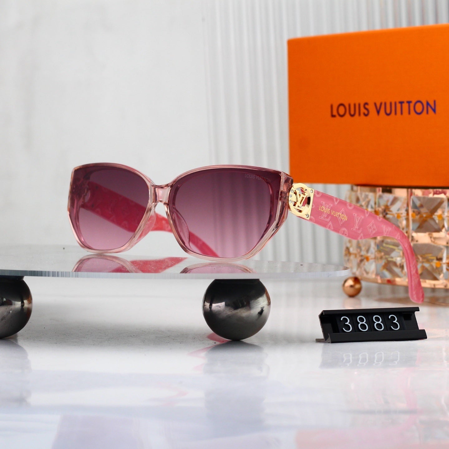 V-Logo Oversized Sunglasses with Monogram Temples (Model 3883)