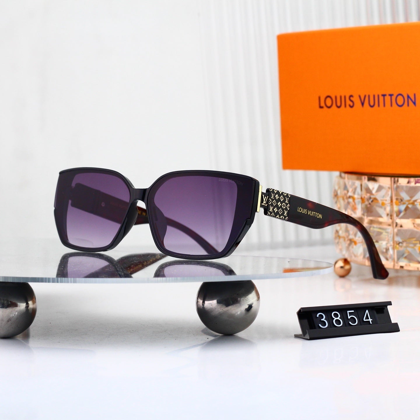 V-Logo Oversized Sunglasses with Monogram Temples (Model 3854)