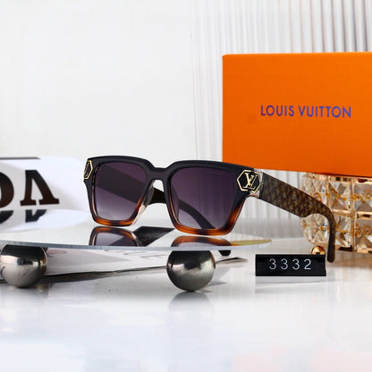 Square Frame Sunglasses with Monogram Temples and Metal Logo 3332