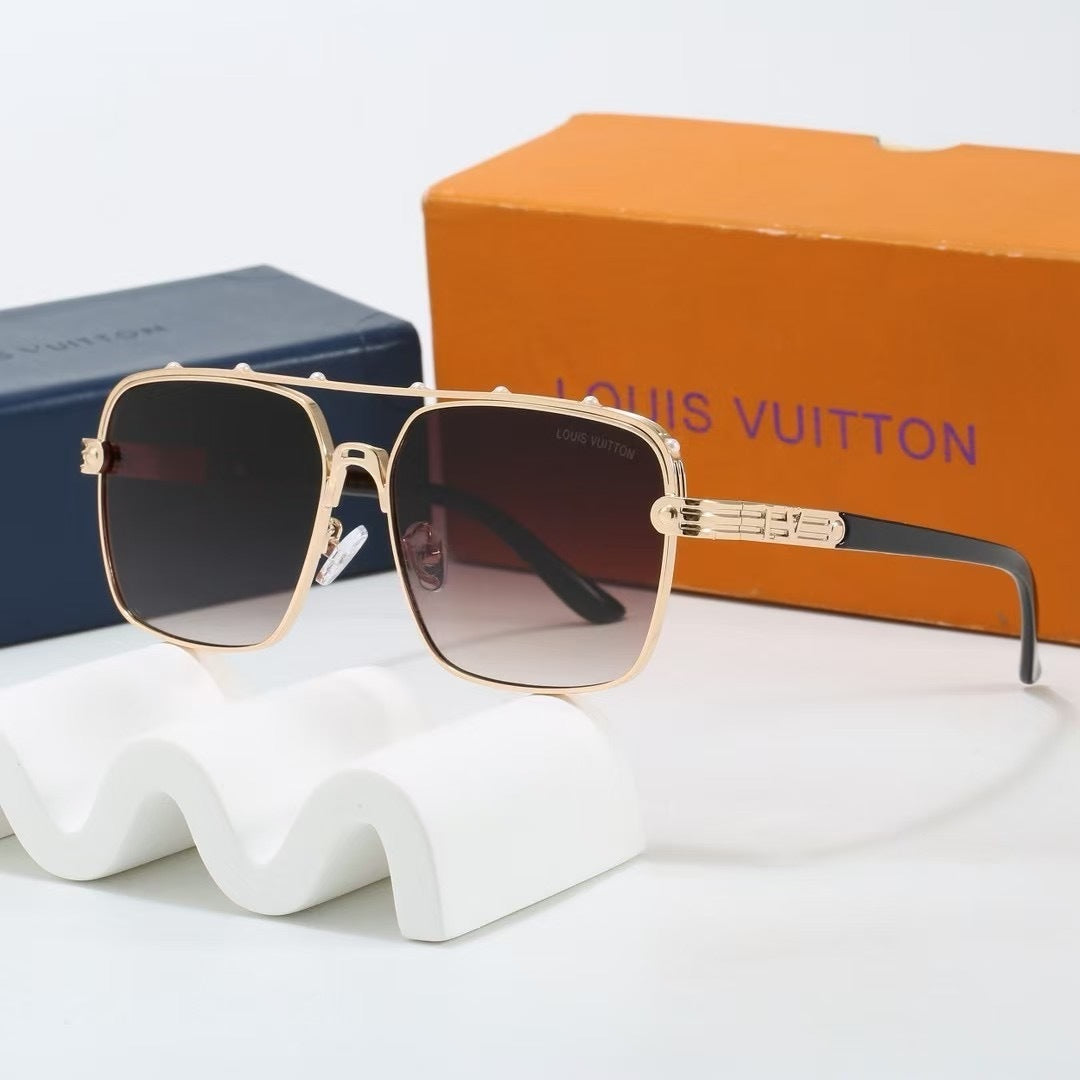 Riveted Double Bridge Metal Square Sunglasses