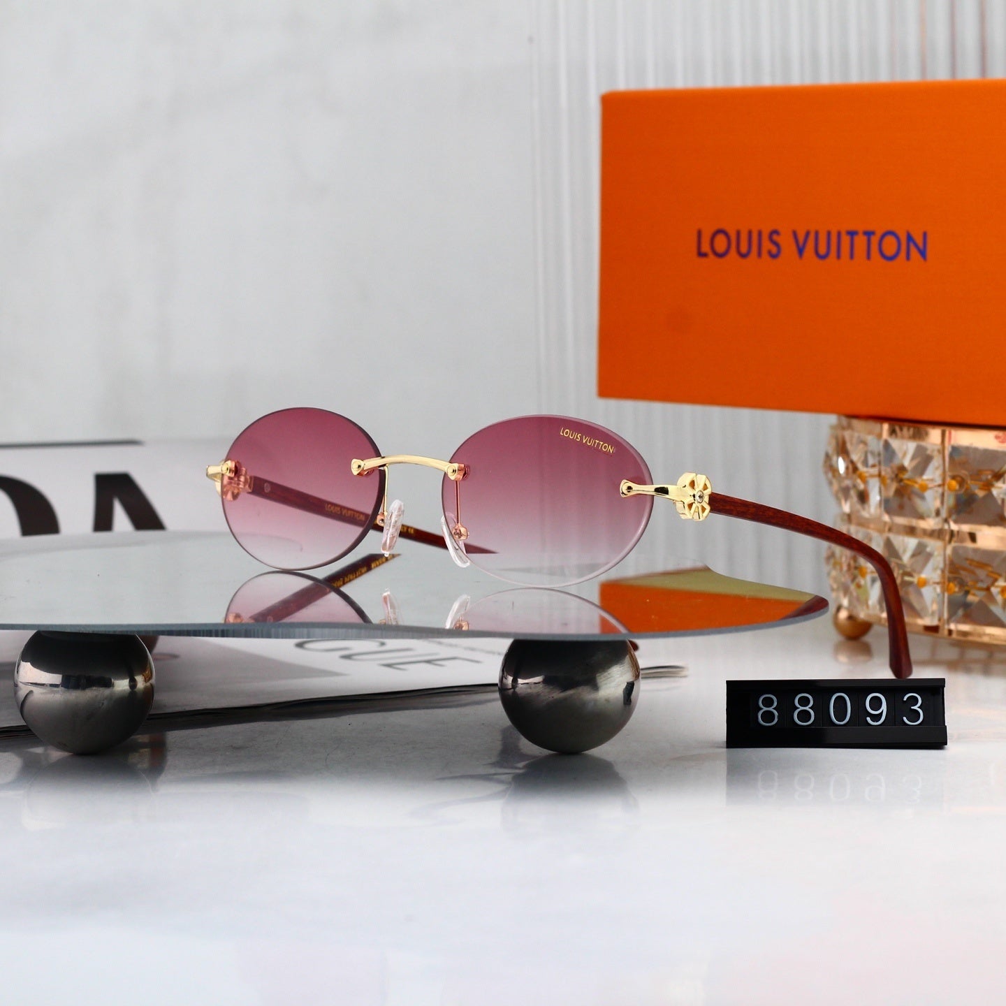 Rimless Oval Metal Temple Sunglasses 88093