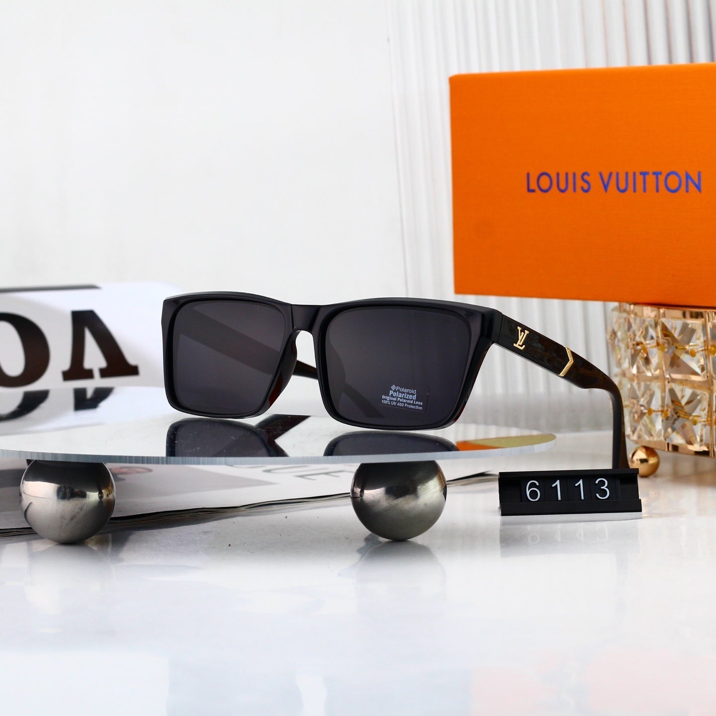 Square Frame Sunglasses with Side Logo 6113