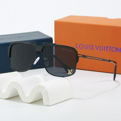 Metal Geometric Square Sunglasses with Metal Logo