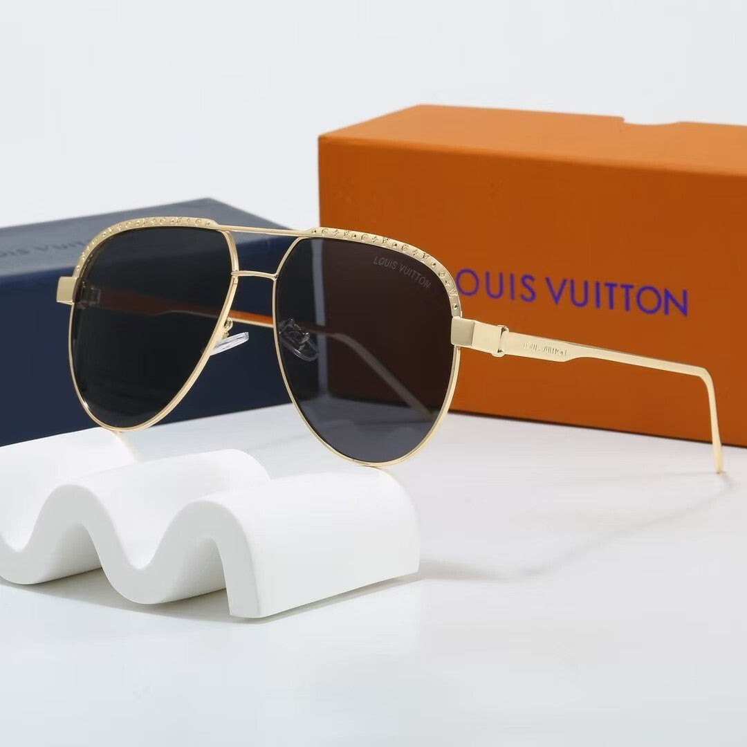 Metal Aviator Frame Decorated Sunglasses