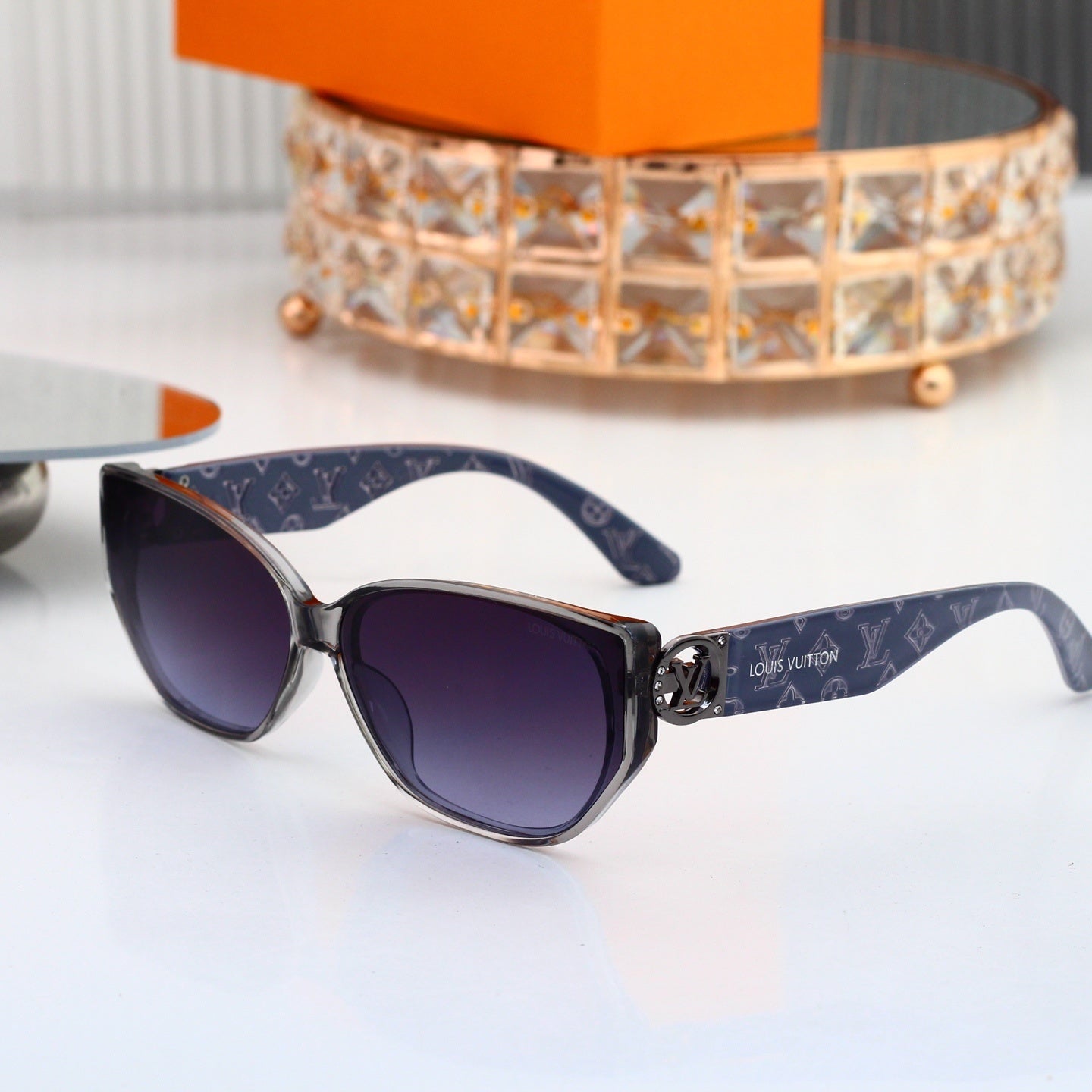 V-Logo Oversized Sunglasses with Monogram Temples (Model 3883)