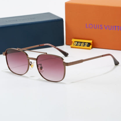 Metal Double Bridge Square Sunglasses with Monogram Temples  9062