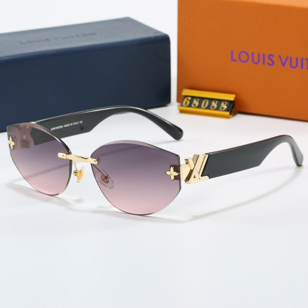 Rimless Cat-Eye Sunglasses with Side Metal Logo 68088