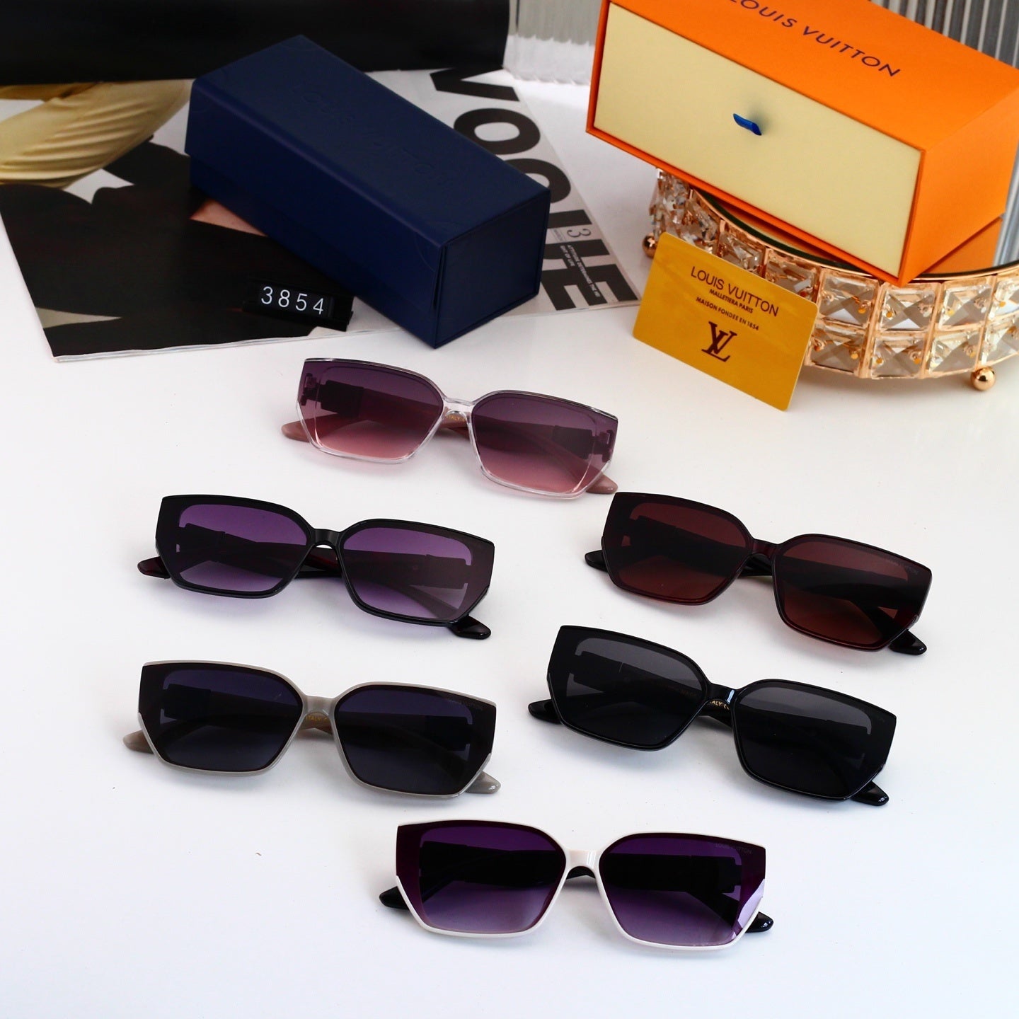 V-Logo Oversized Sunglasses with Monogram Temples (Model 3854)
