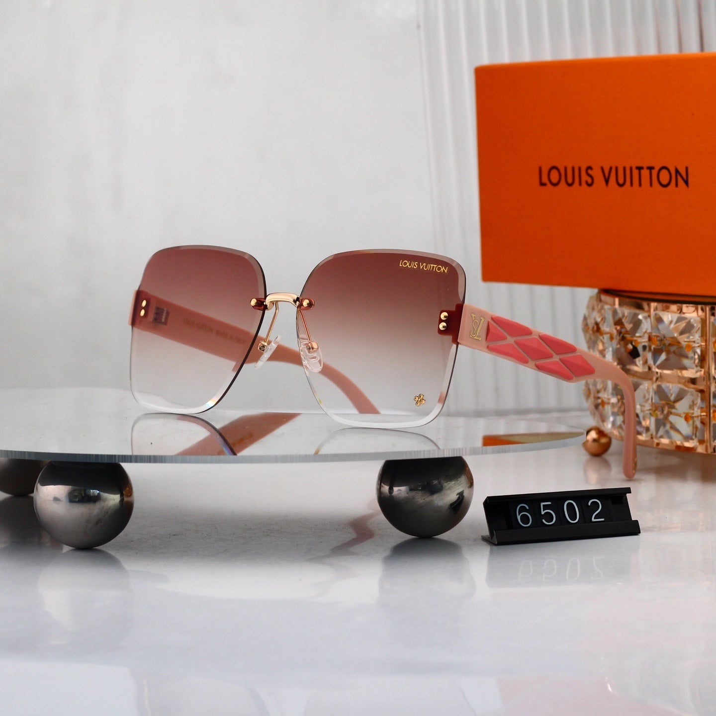 Rimless Sunglasses with Patterned Temples 6502